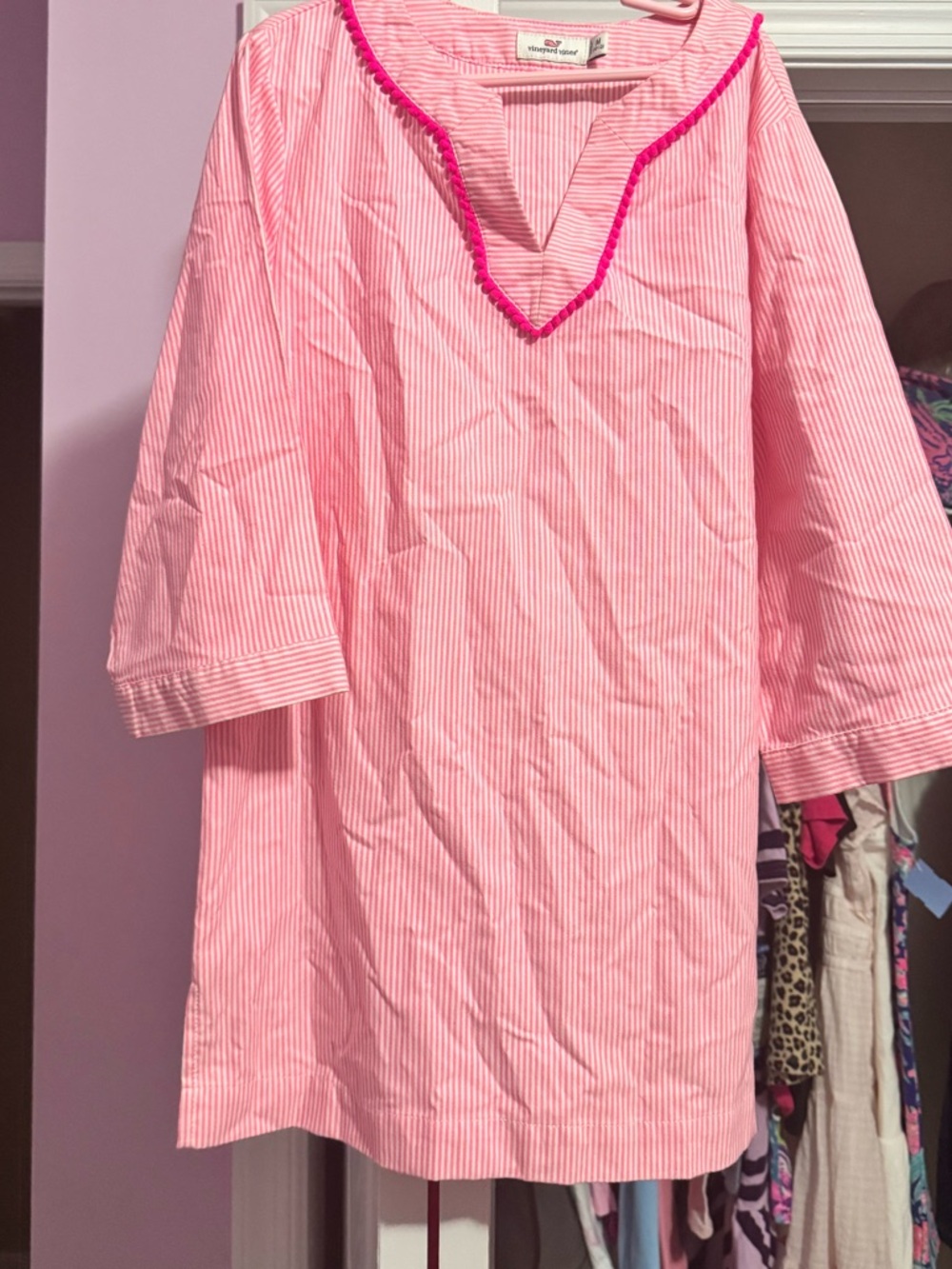 Pink Striped Tunic with Hot Pink Trim